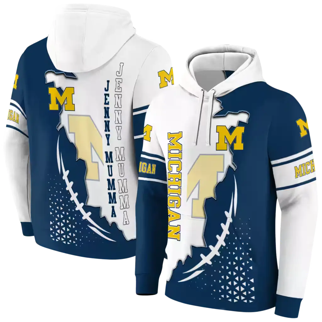 michigan wolverines triangular pattern blue white hoodie fashion forward michigan wolverines triangular pattern blue white hoodie fashion forward