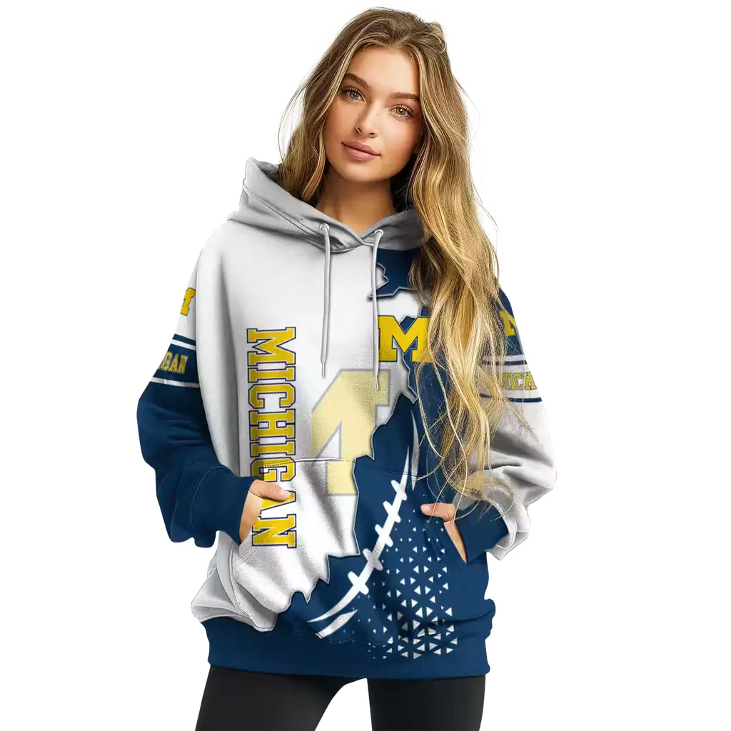 michigan wolverines triangular pattern blue white hoodie high quality michigan wolverines triangular pattern blue white hoodie high quality