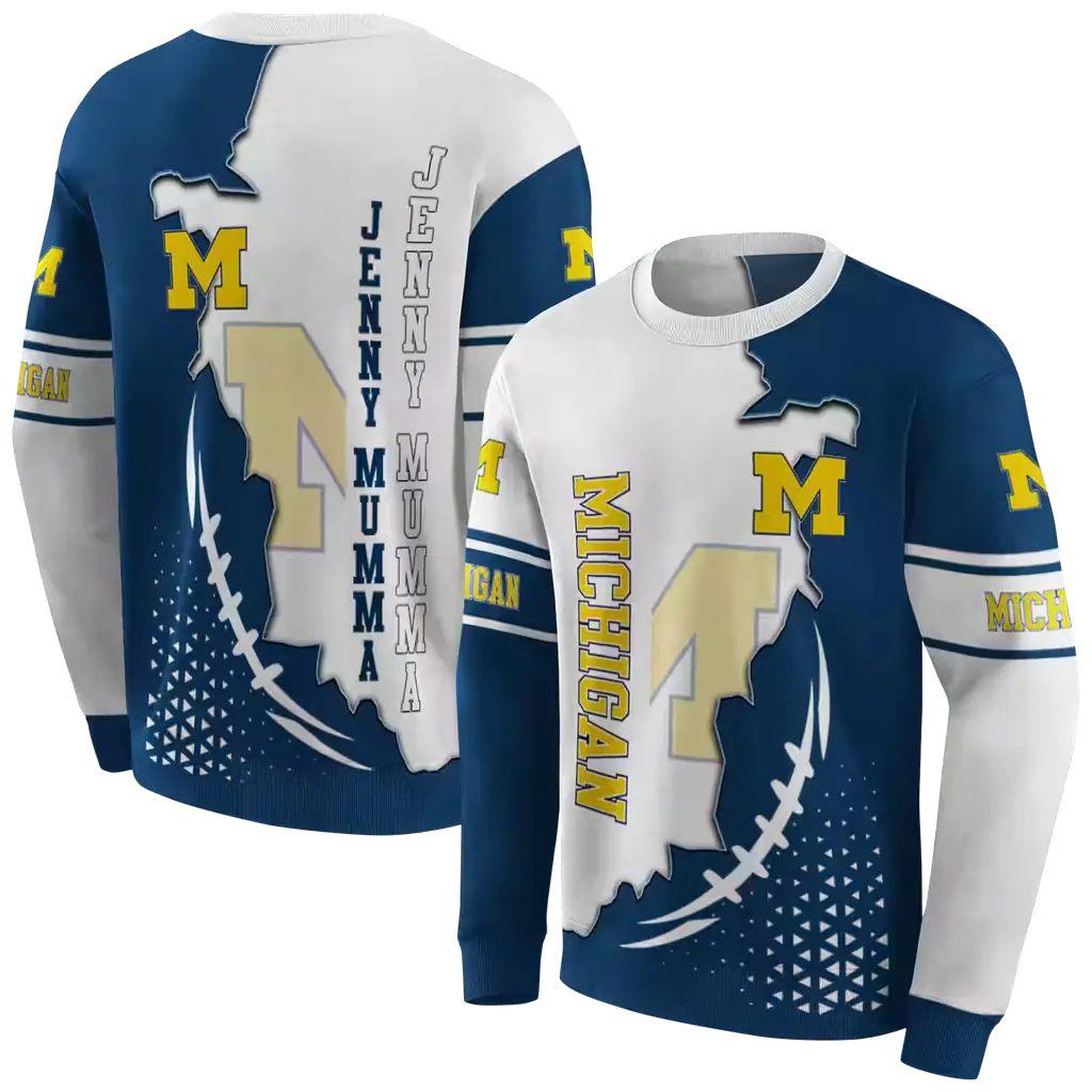 michigan wolverines triangular pattern blue white hoodie premium grade michigan wolverines triangular pattern blue white hoodie premium grade