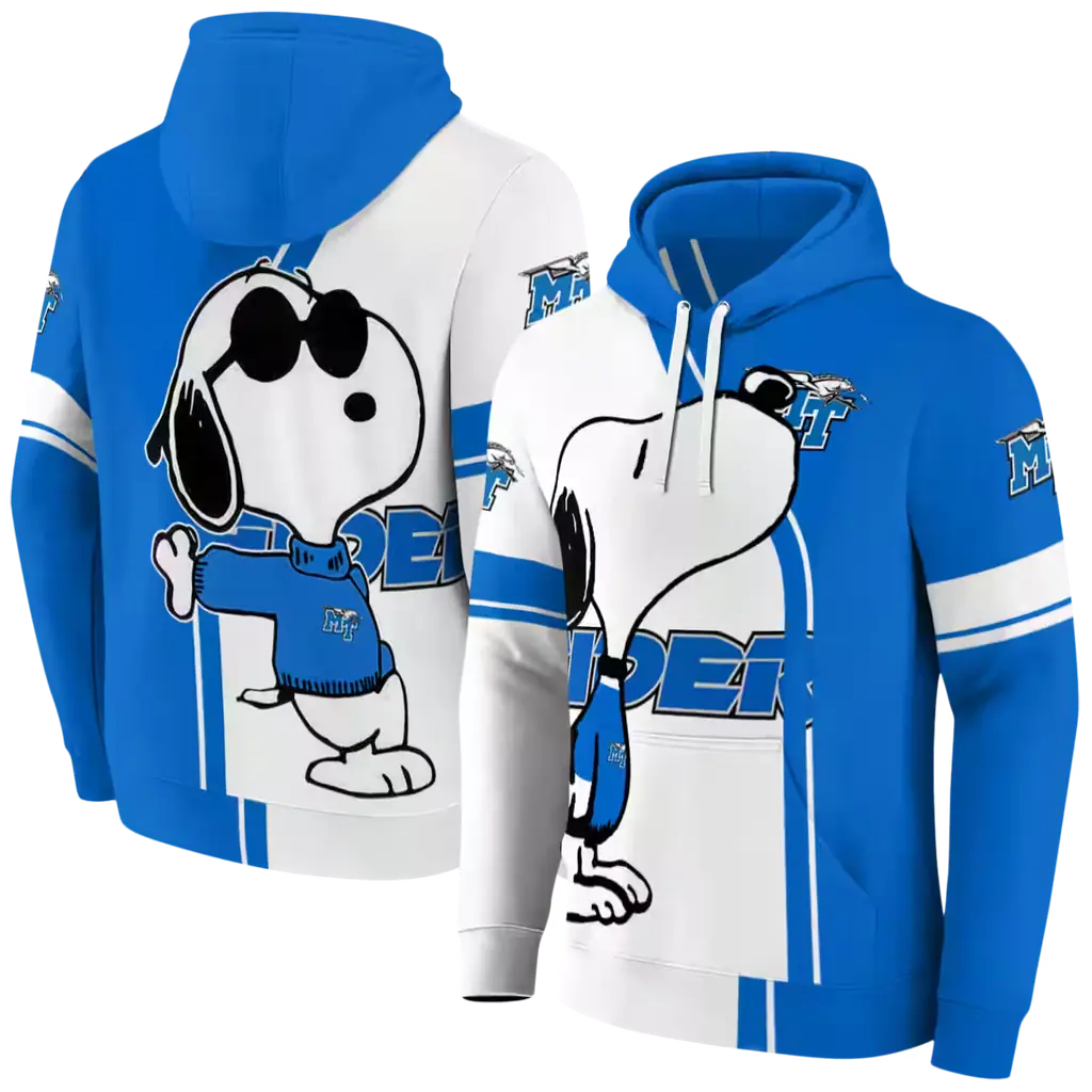 middle tennessee blue raiders playful snoopy blue hoodie fashion forward middle tennessee blue raiders playful snoopy blue hoodie fashion forward