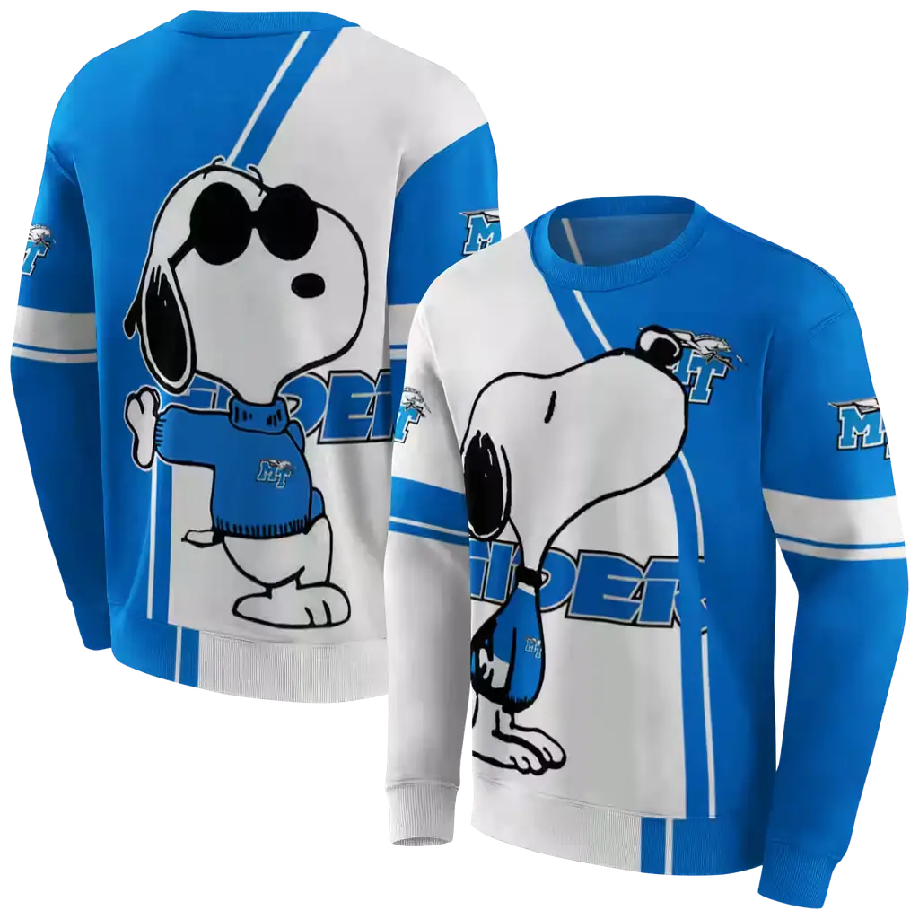 middle tennessee blue raiders playful snoopy blue hoodie premium grade middle tennessee blue raiders playful snoopy blue hoodie premium grade