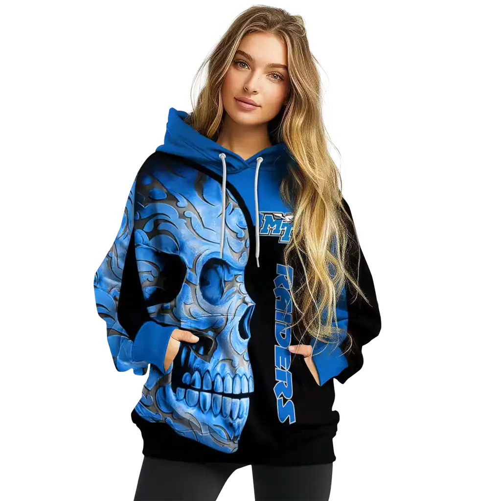 middle tennessee blue raiders skull motif blue black hoodie high quality middle tennessee blue raiders skull motif blue black hoodie high quality