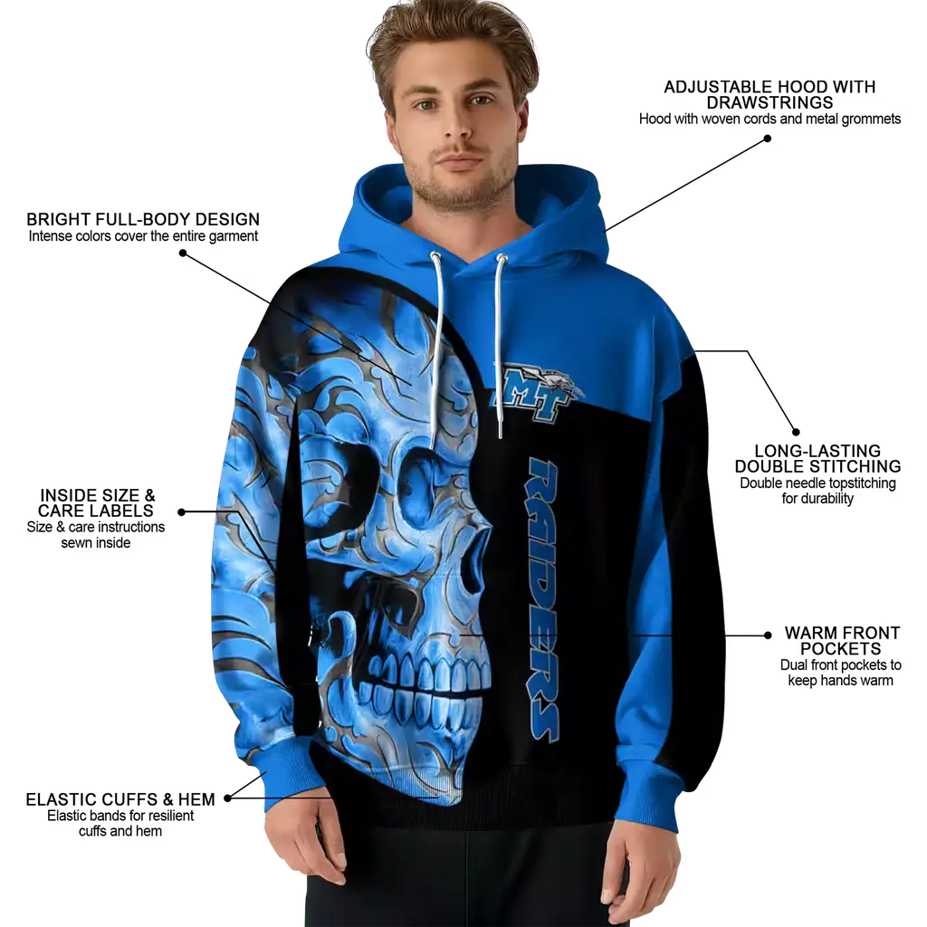 middle tennessee blue raiders skull motif blue black hoodie latest model middle tennessee blue raiders skull motif blue black hoodie latest model