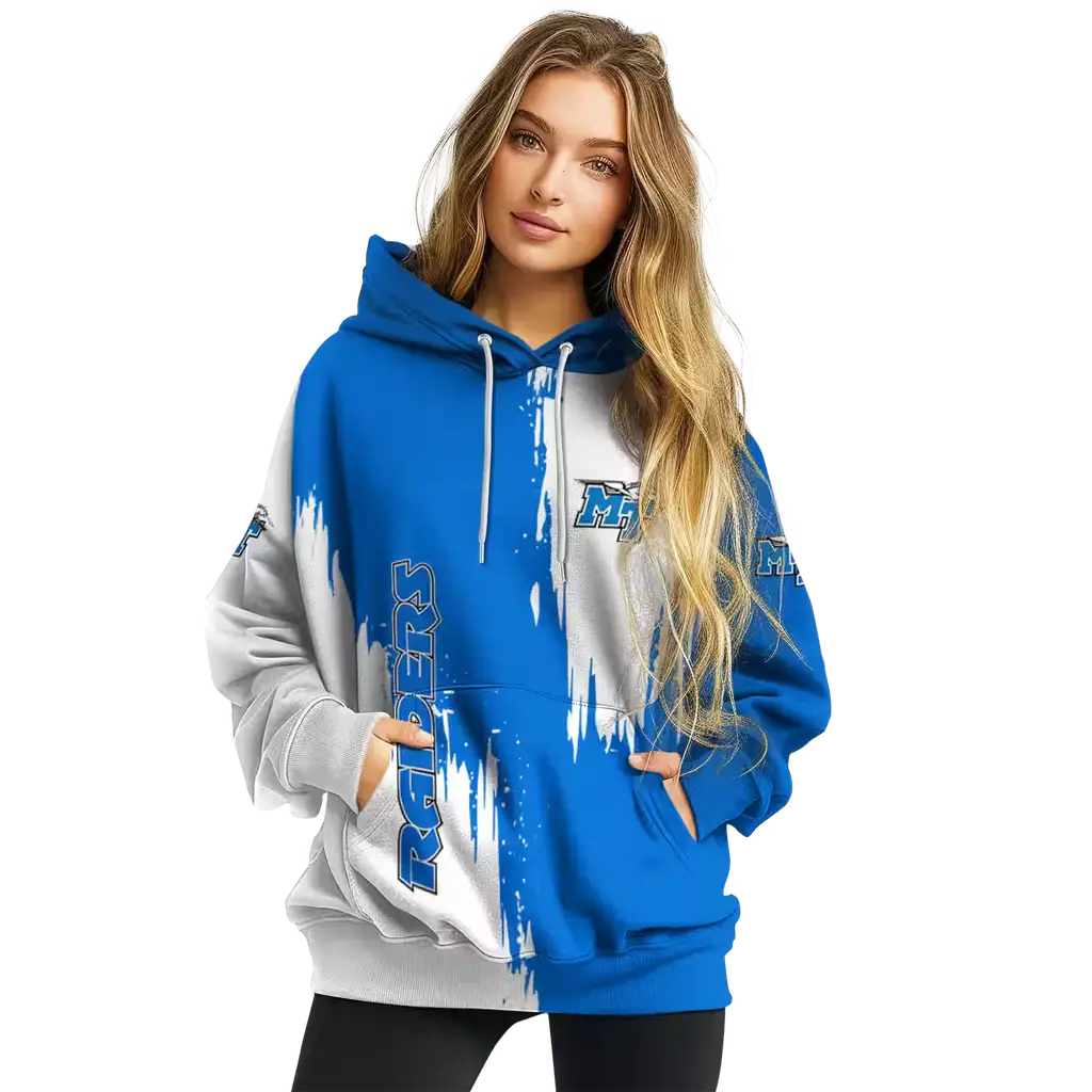 middle tennessee blue raiders splatter effect blue hoodie high quality middle tennessee blue raiders splatter effect blue hoodie high quality