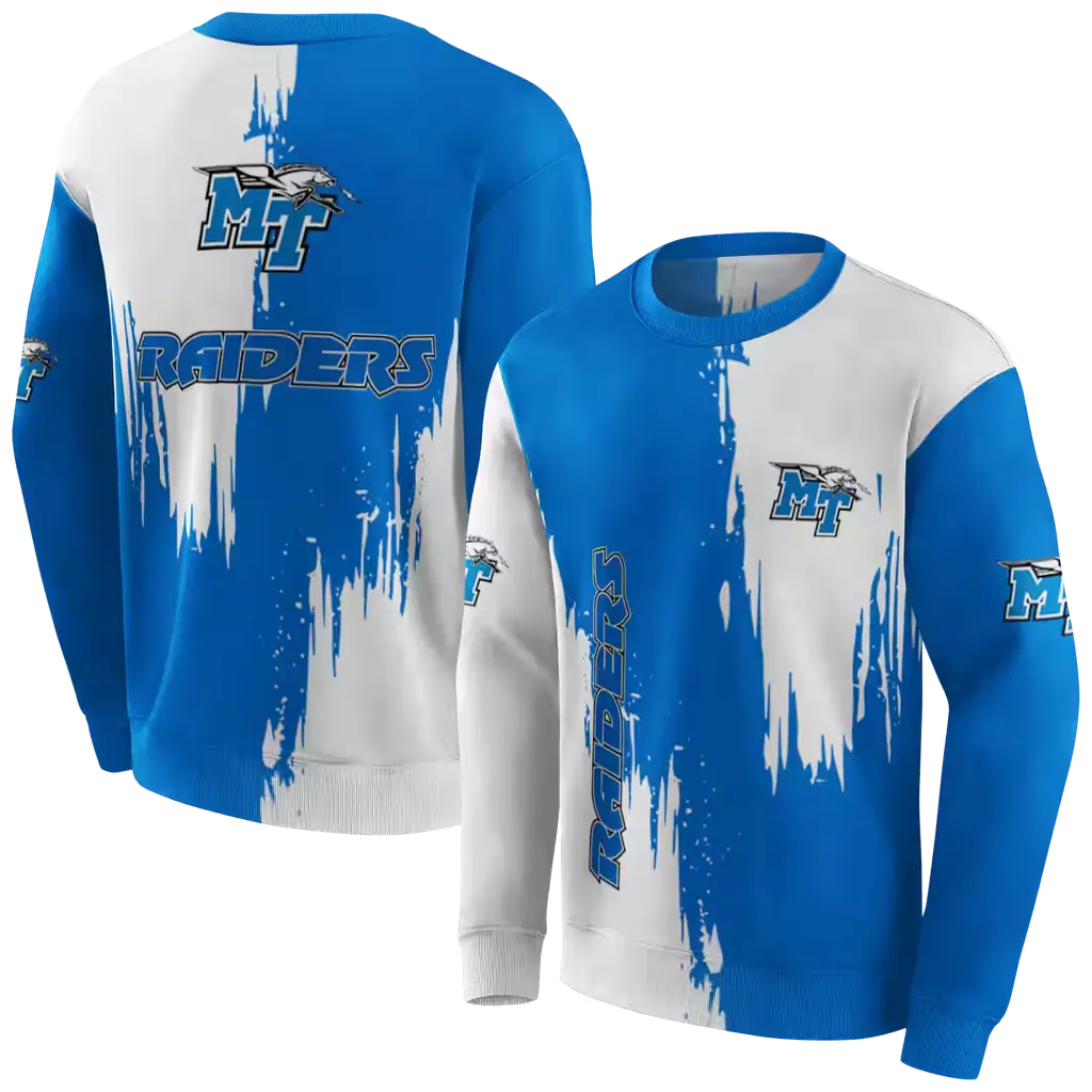 middle tennessee blue raiders splatter effect blue hoodie premium grade middle tennessee blue raiders splatter effect blue hoodie premium grade