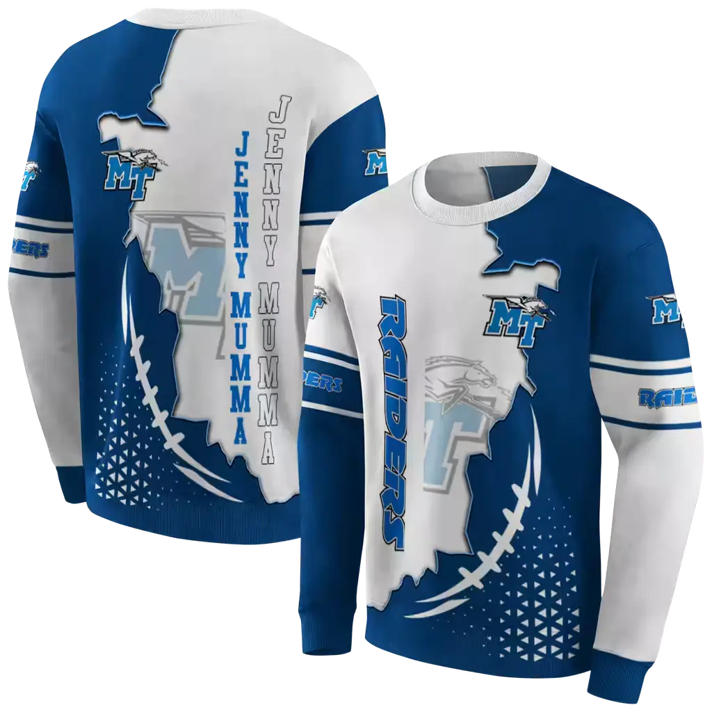 middle tennessee blue raiders triangular pattern blue white hoodie premium grade middle tennessee blue raiders triangular pattern blue white hoodie premium grade
