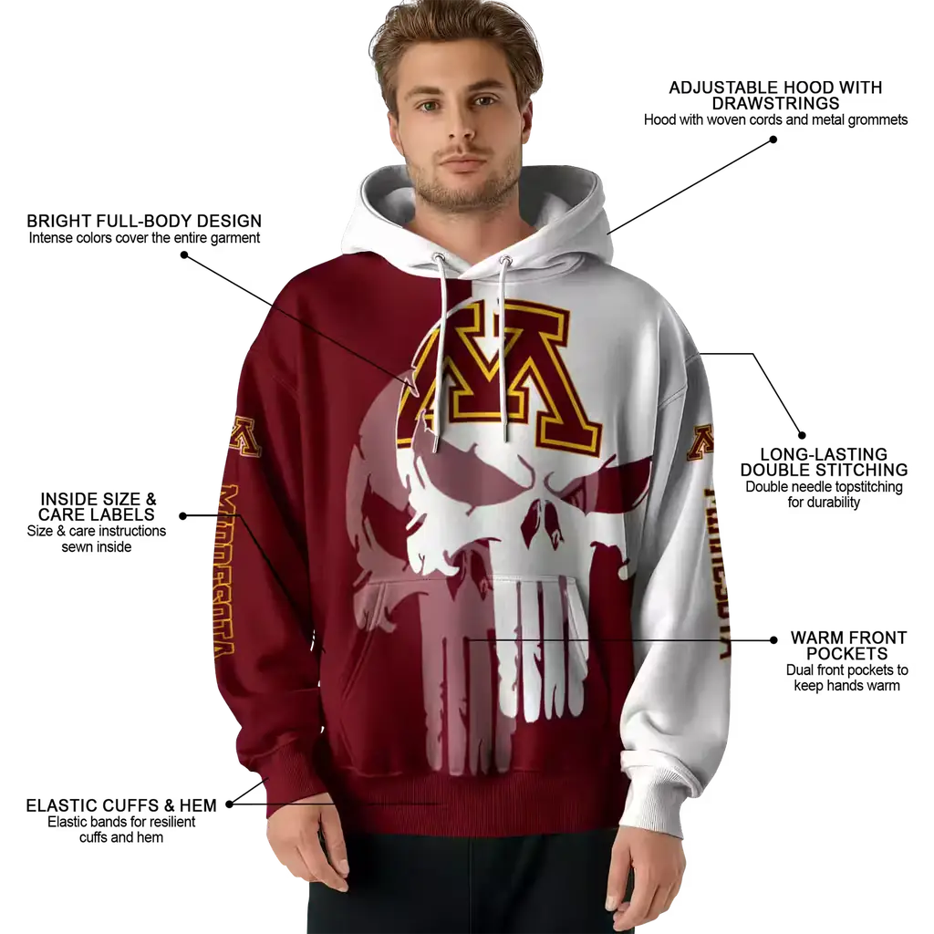 minnesota golden gophers graphic punisher maroon white hoodie latest model minnesota golden gophers graphic punisher maroon white hoodie latest model