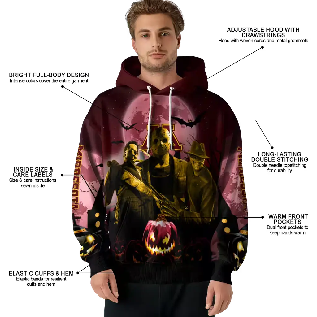 minnesota golden gophers halloween vibes maroon black hoodie latest model minnesota golden gophers halloween vibes maroon black hoodie latest model