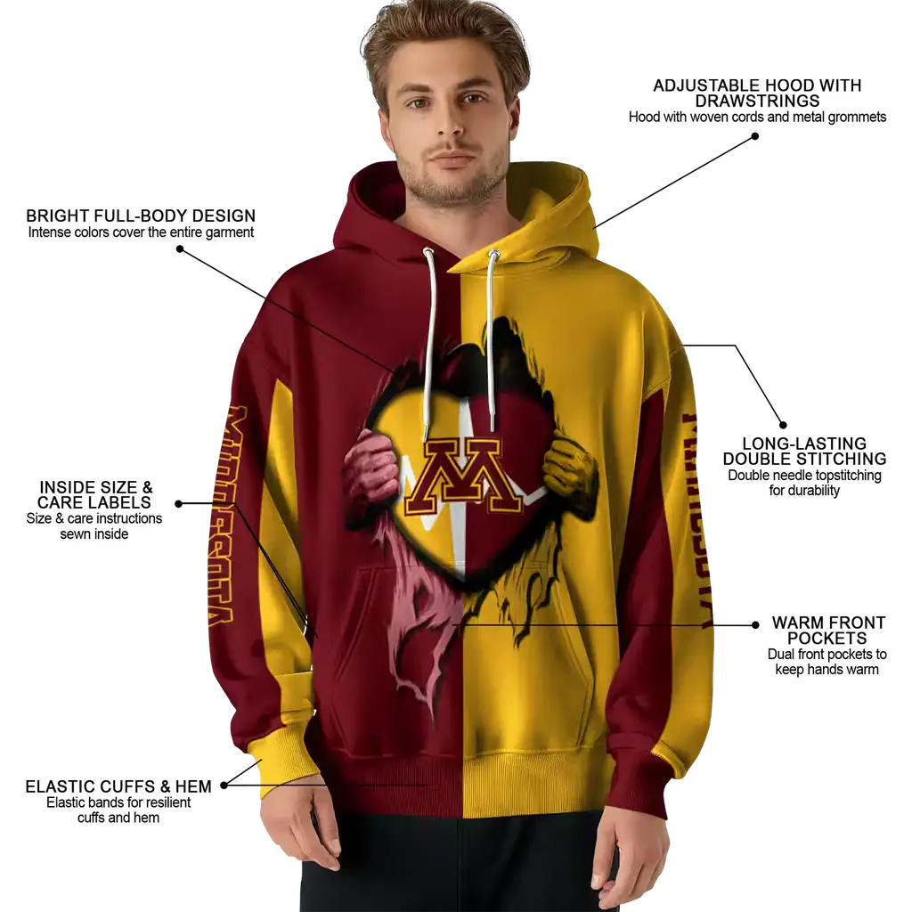 minnesota golden gophers heartbeat graphic maroon hoodie latest model minnesota golden gophers heartbeat graphic maroon hoodie latest model