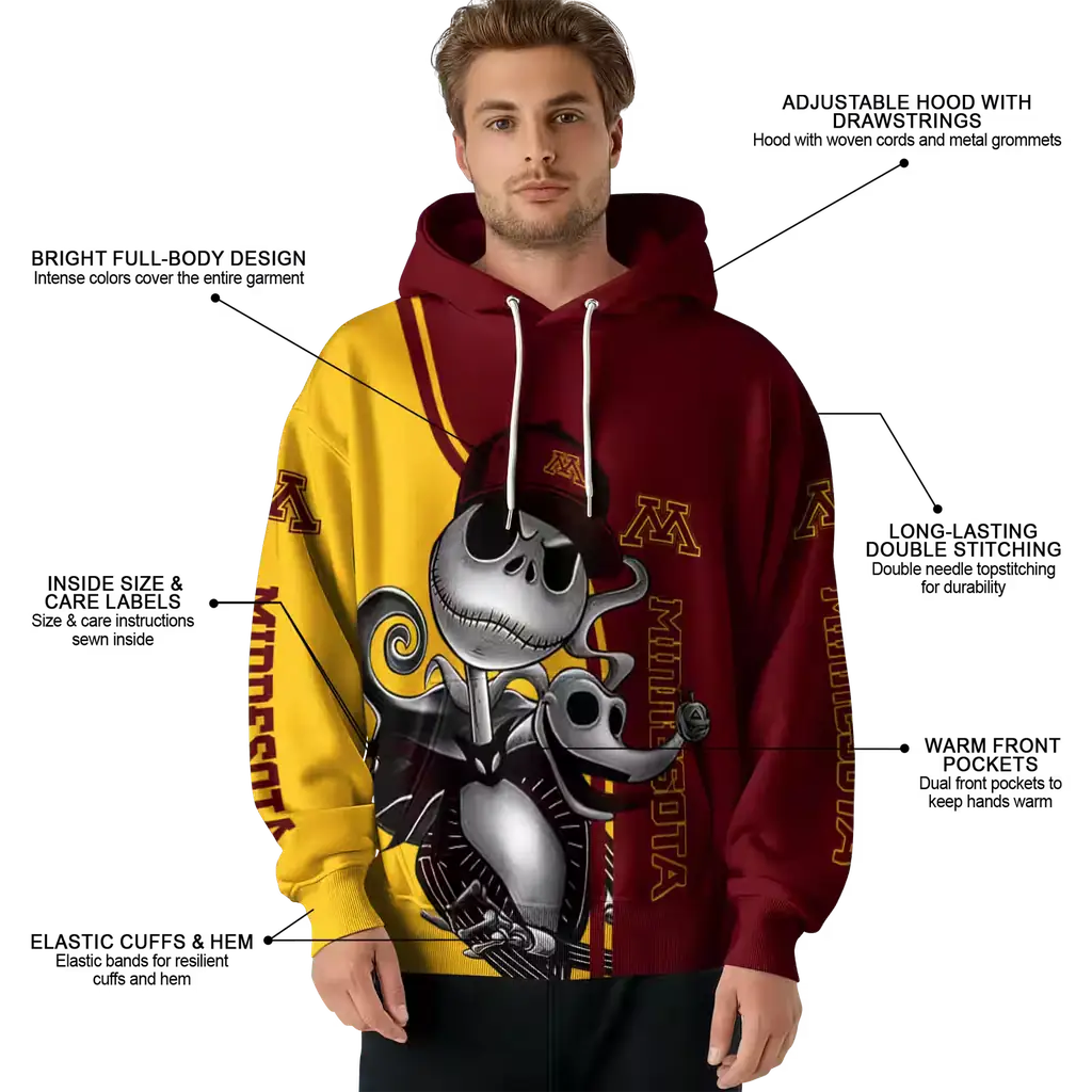 minnesota golden gophers jack skellington maroon hoodie latest model minnesota golden gophers jack skellington maroon hoodie latest model