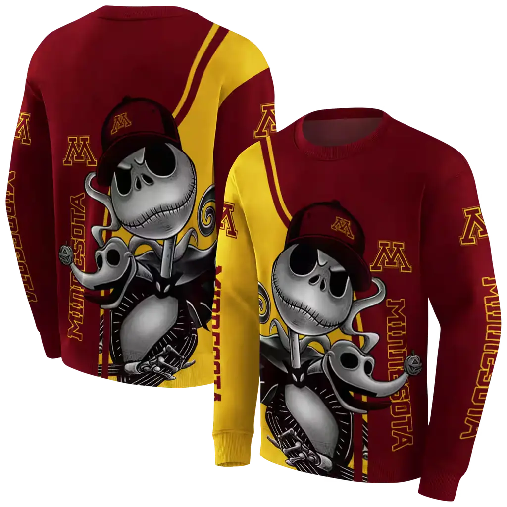 minnesota golden gophers jack skellington maroon hoodie premium grade minnesota golden gophers jack skellington maroon hoodie premium grade