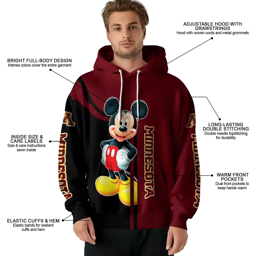 minnesota golden gophers mickey mouse maroon black hoodie latest model minnesota golden gophers mickey mouse maroon black hoodie latest model