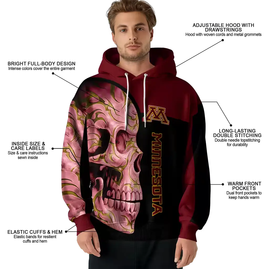 minnesota golden gophers skull motif maroon black hoodie latest model minnesota golden gophers skull motif maroon black hoodie latest model