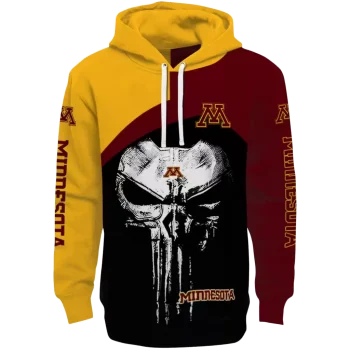 minnesota golden gophers skull punisher gold black hoodie best selling