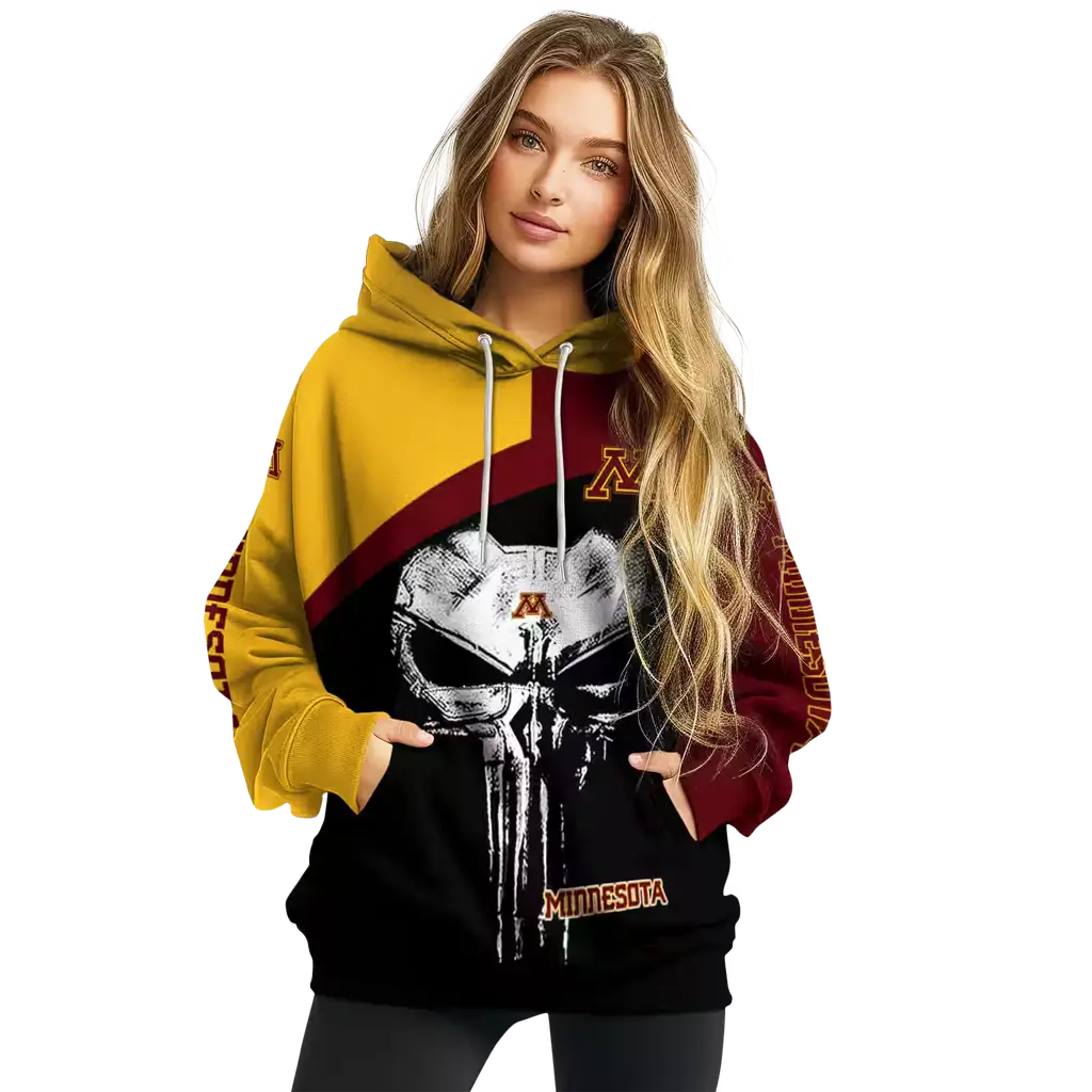 minnesota golden gophers skull punisher gold black hoodie high quality minnesota golden gophers skull punisher gold black hoodie high quality