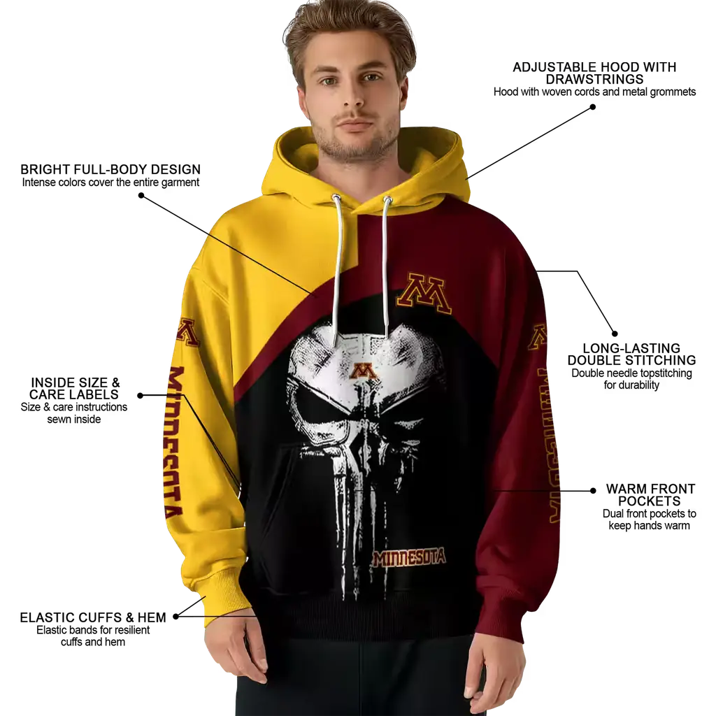 minnesota golden gophers skull punisher gold black hoodie latest model minnesota golden gophers skull punisher gold black hoodie latest model