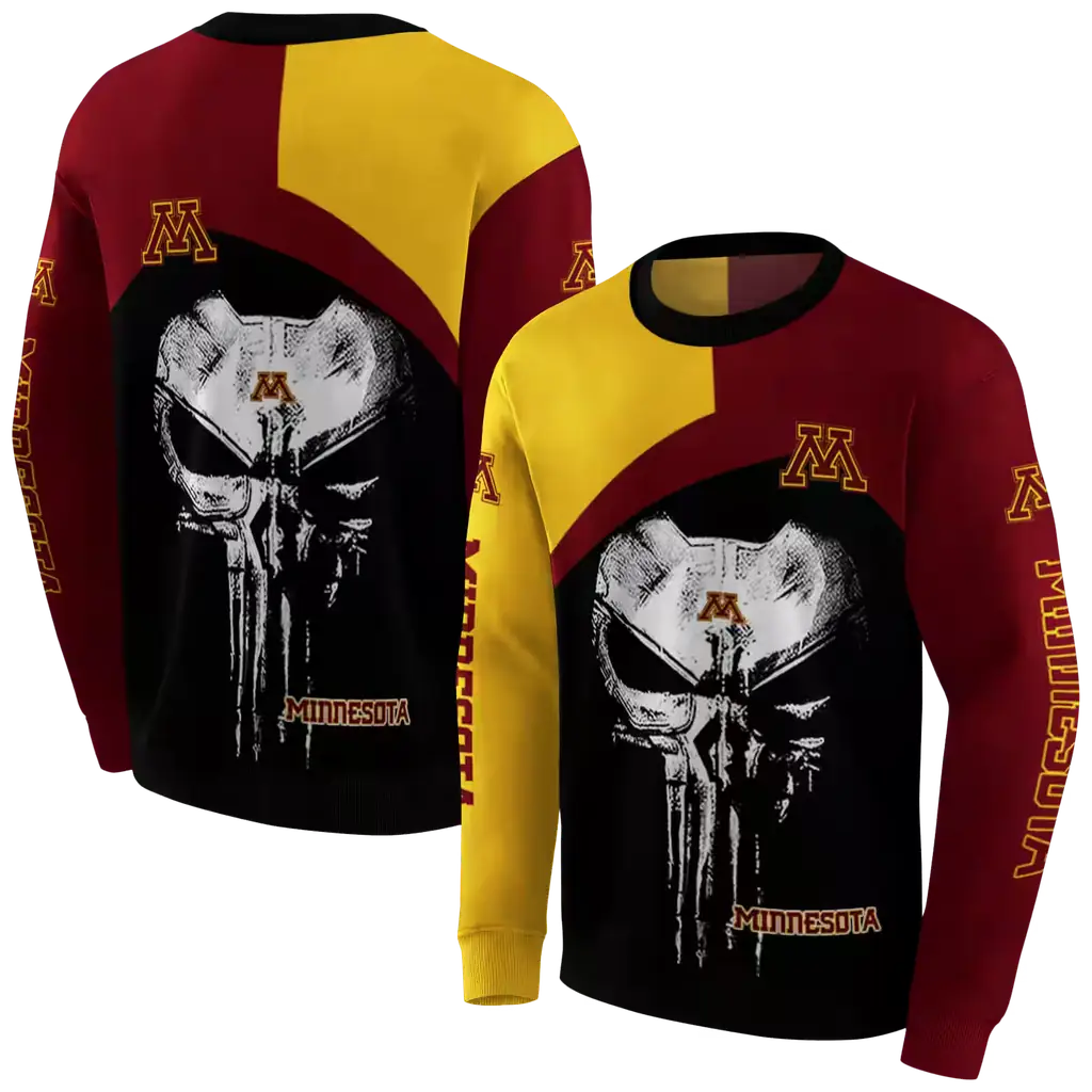 minnesota golden gophers skull punisher gold black hoodie premium grade minnesota golden gophers skull punisher gold black hoodie premium grade