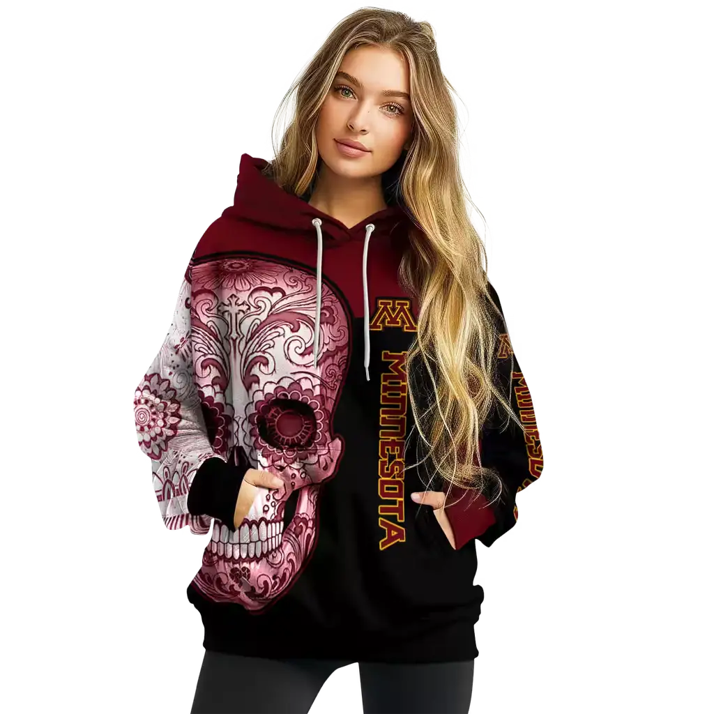minnesota golden gophers sugar skull maroon black hoodie high quality minnesota golden gophers sugar skull maroon black hoodie high quality