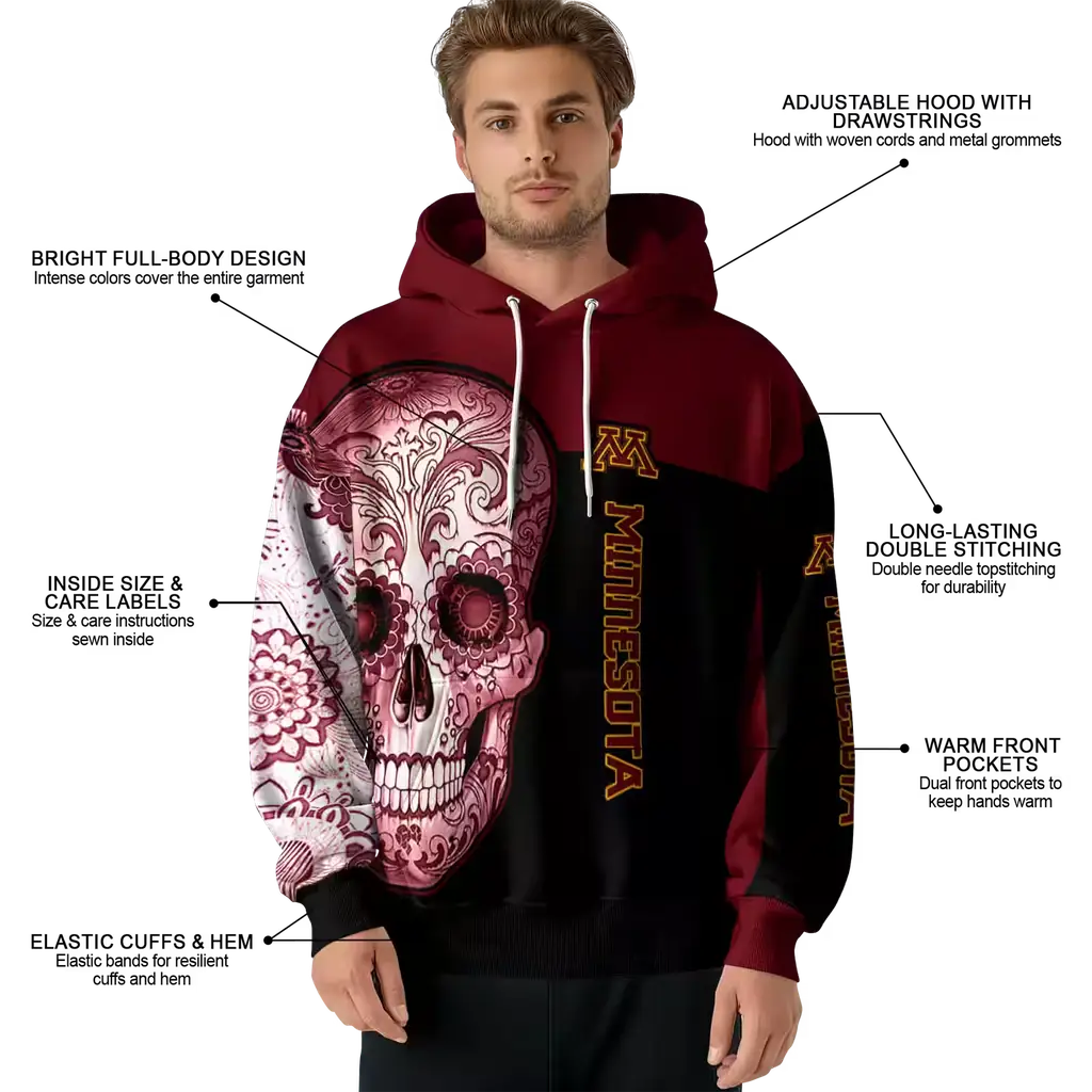 minnesota golden gophers sugar skull maroon black hoodie latest model minnesota golden gophers sugar skull maroon black hoodie latest model