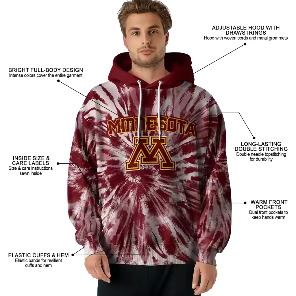 minnesota golden gophers tie dye pattern maroon hoodie latest model minnesota golden gophers tie dye pattern maroon hoodie latest model