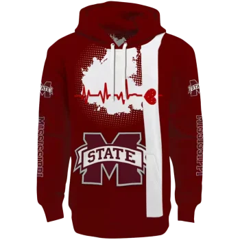 mississippi state bulldogs football heartbeat maroon hoodie best selling