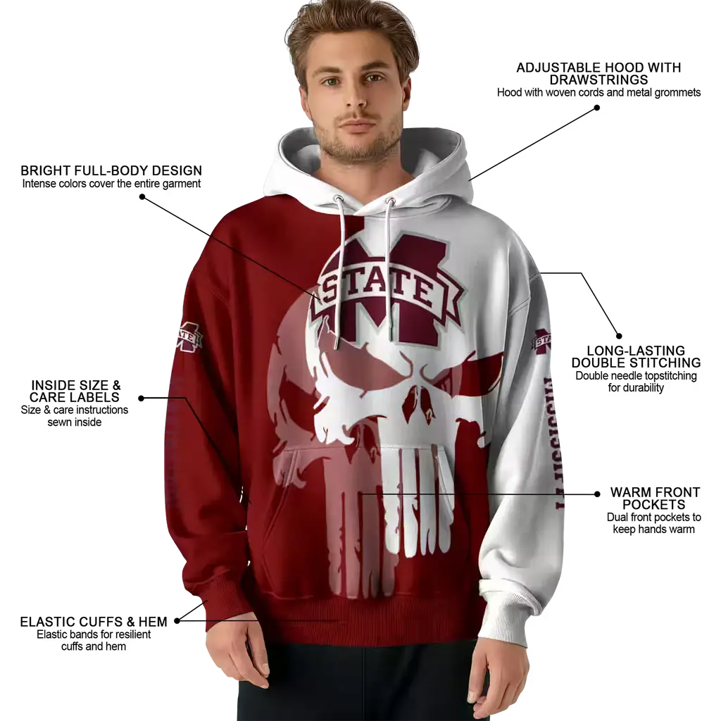 mississippi state bulldogs graphic punisher maroon white hoodie latest model mississippi state bulldogs graphic punisher maroon white hoodie latest model