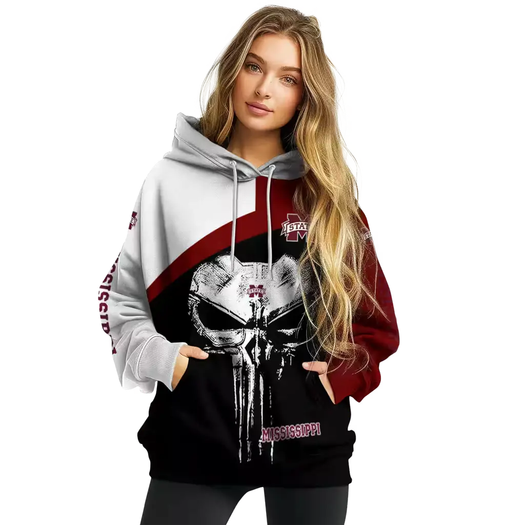mississippi state bulldogs skull punisher white black hoodie high quality mississippi state bulldogs skull punisher white black hoodie high quality