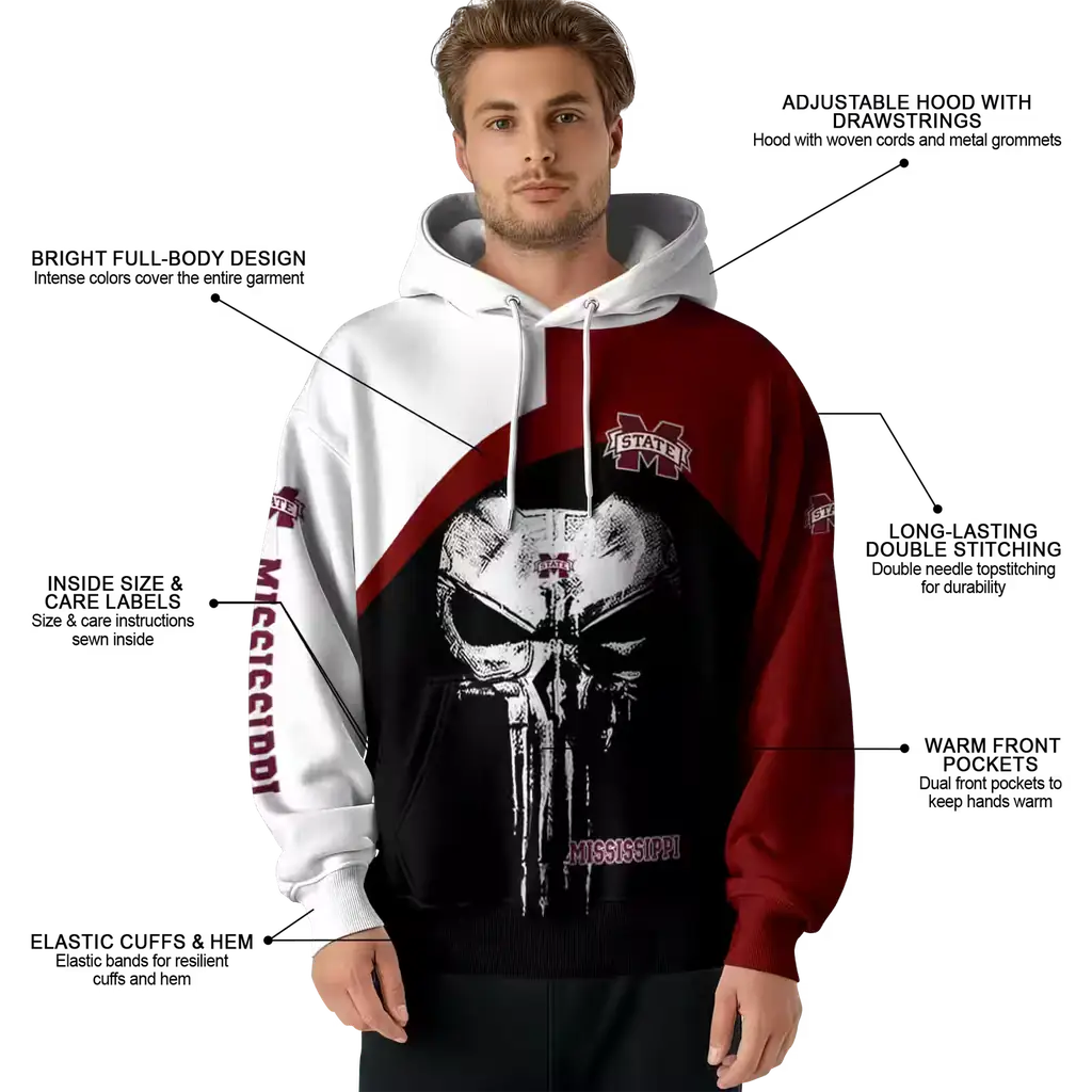 mississippi state bulldogs skull punisher white black hoodie latest model mississippi state bulldogs skull punisher white black hoodie latest model