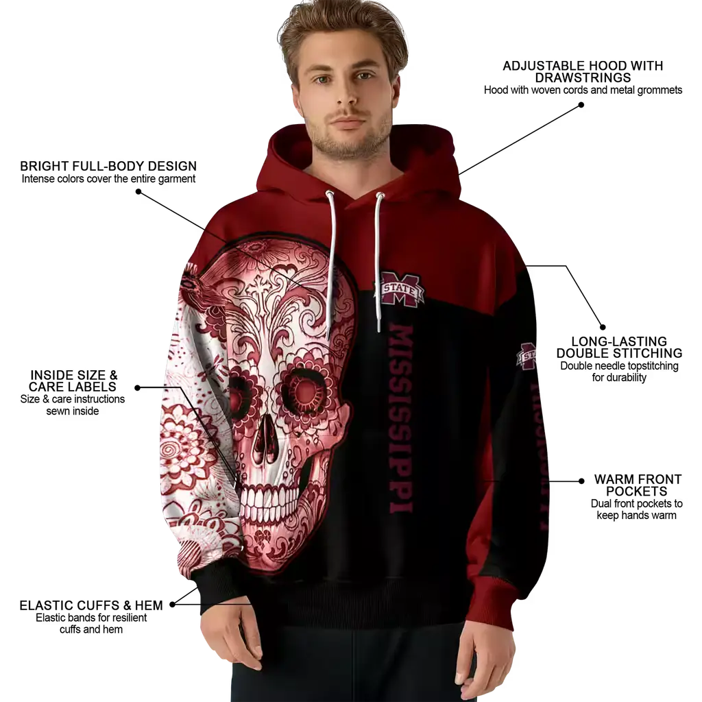mississippi state bulldogs sugar skull maroon black hoodie latest model mississippi state bulldogs sugar skull maroon black hoodie latest model