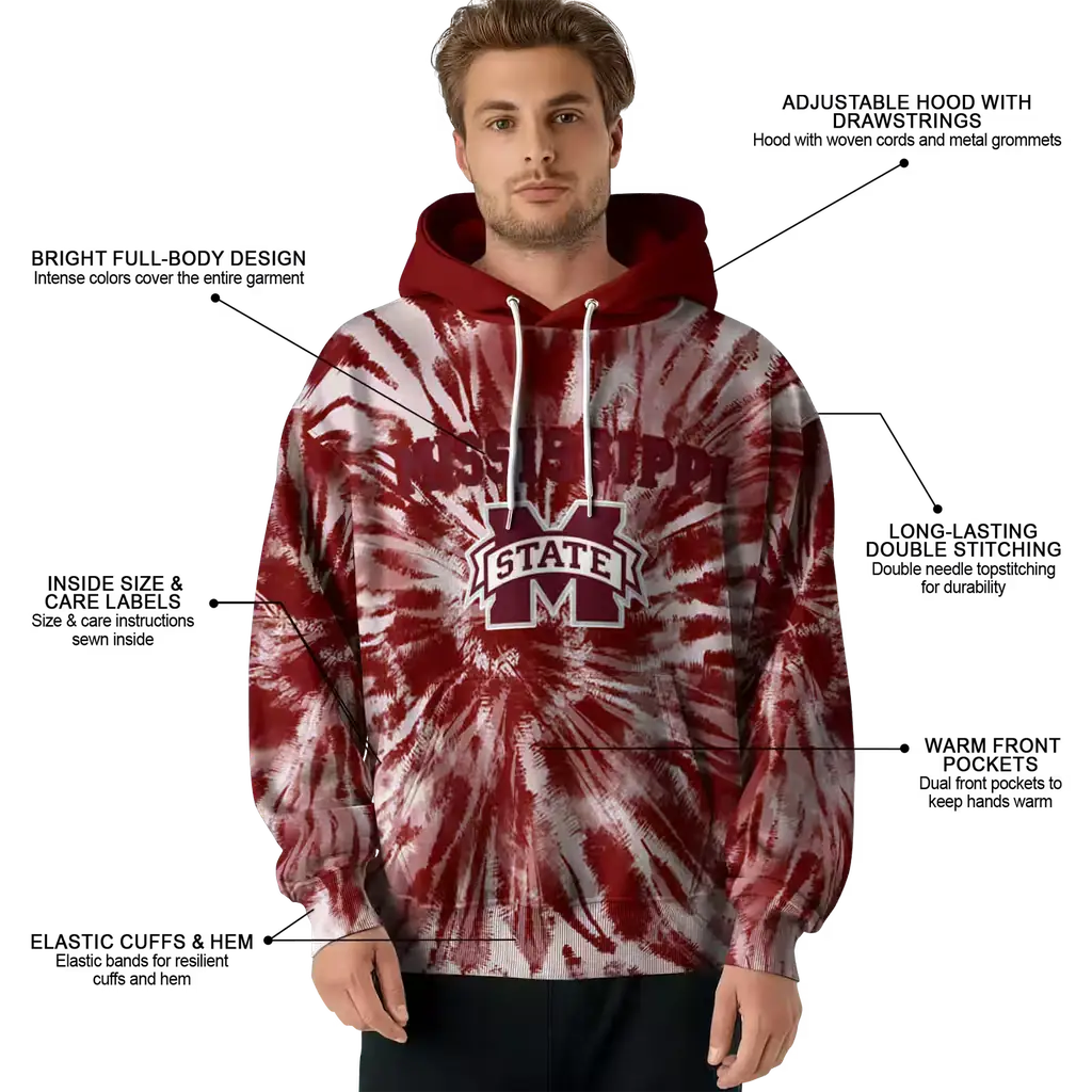 mississippi state bulldogs tie dye pattern maroon hoodie latest model mississippi state bulldogs tie dye pattern maroon hoodie latest model