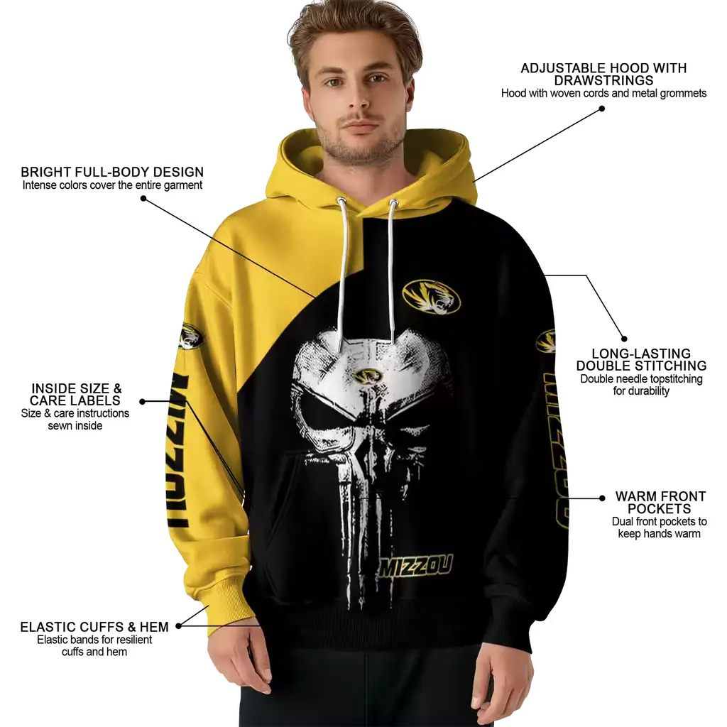 missouri tigers skull punisher gold black hoodie latest model missouri tigers skull punisher gold black hoodie latest model