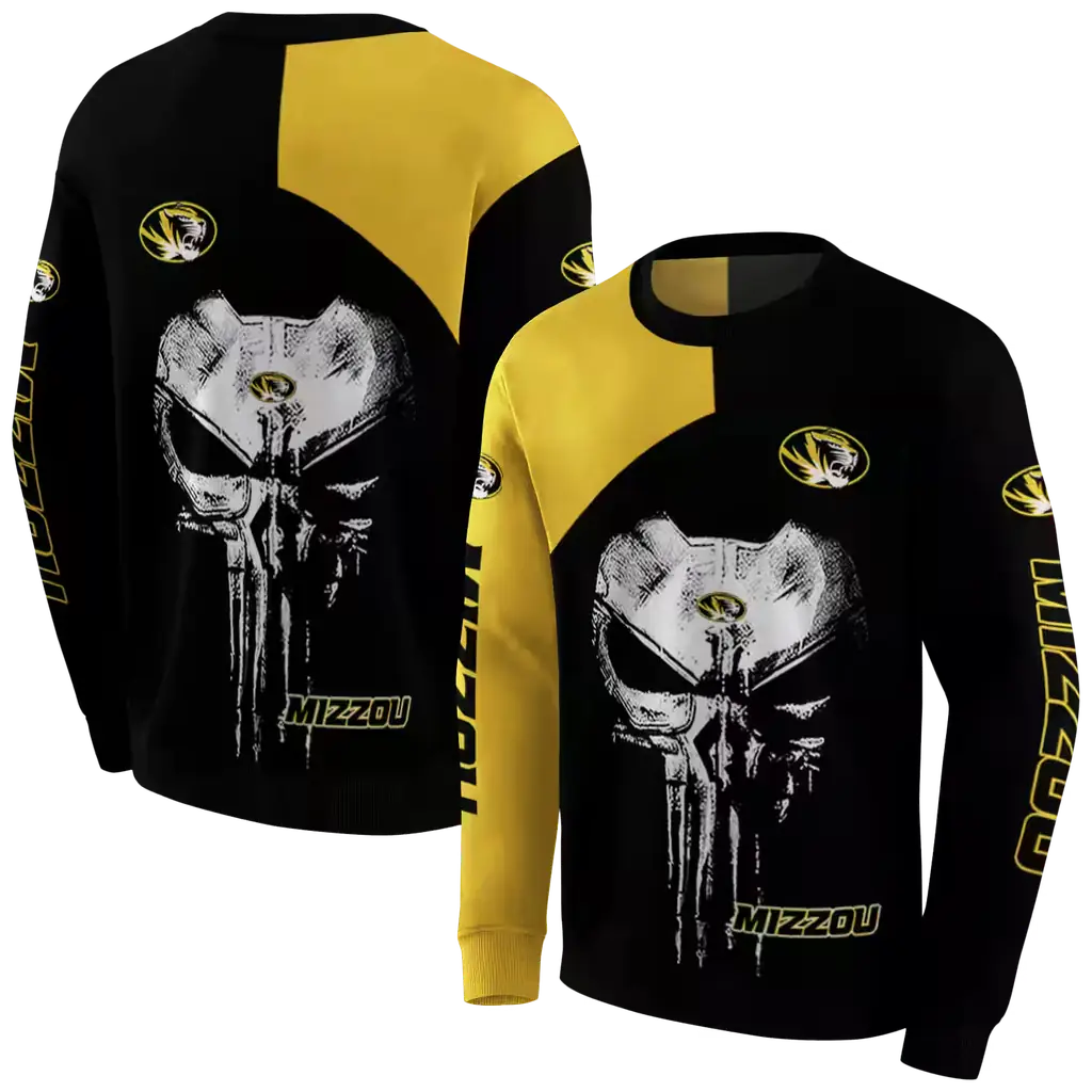 missouri tigers skull punisher gold black hoodie premium grade missouri tigers skull punisher gold black hoodie premium grade