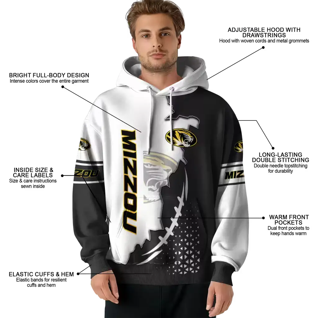 missouri tigers triangular pattern black white hoodie latest model missouri tigers triangular pattern black white hoodie latest model
