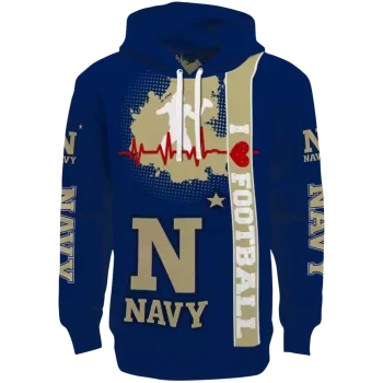 navy midshipmen football heartbeat blue hoodie best selling