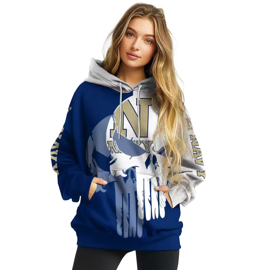 navy midshipmen graphic punisher blue white hoodie high quality navy midshipmen graphic punisher blue white hoodie high quality