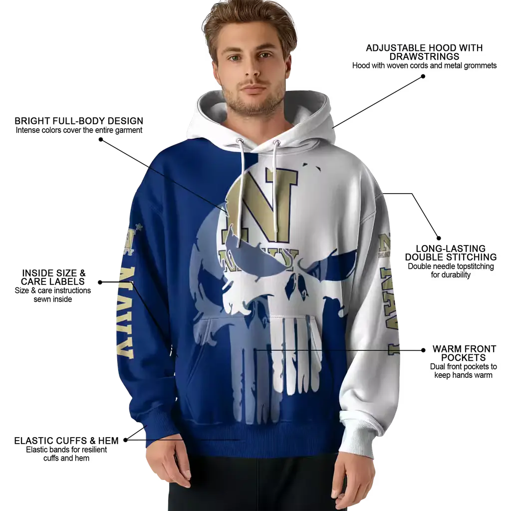 navy midshipmen graphic punisher blue white hoodie latest model navy midshipmen graphic punisher blue white hoodie latest model
