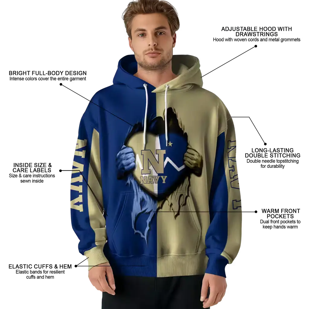 navy midshipmen heartbeat graphic blue hoodie latest model navy midshipmen heartbeat graphic blue hoodie latest model