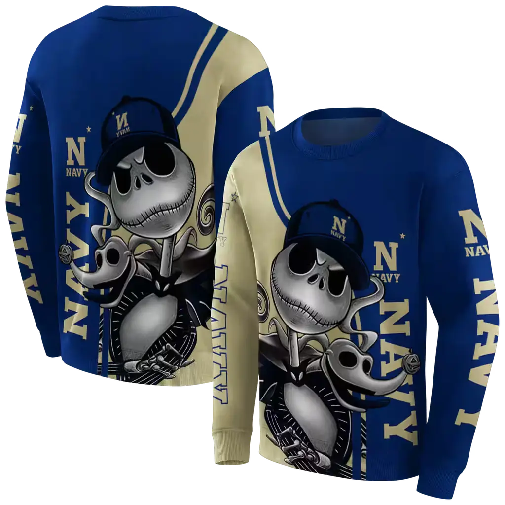 navy midshipmen jack skellington blue hoodie premium grade navy midshipmen jack skellington blue hoodie premium grade