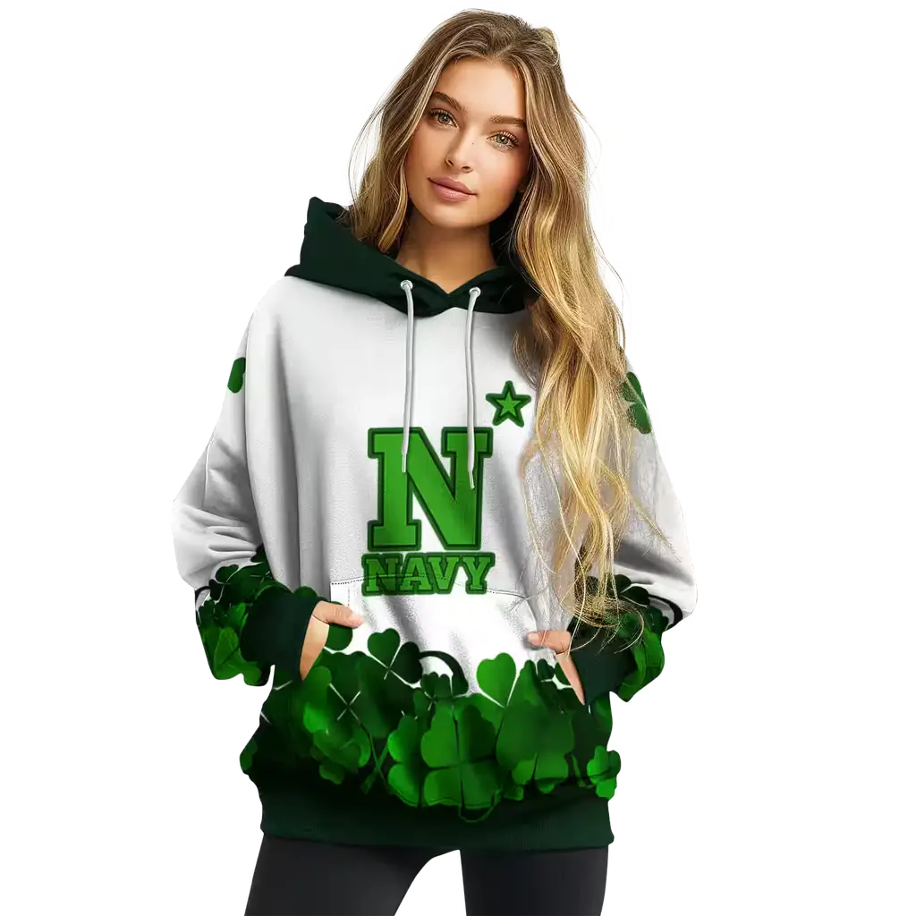 navy midshipmen lucky motif white green hoodie high quality navy midshipmen lucky motif white green hoodie high quality