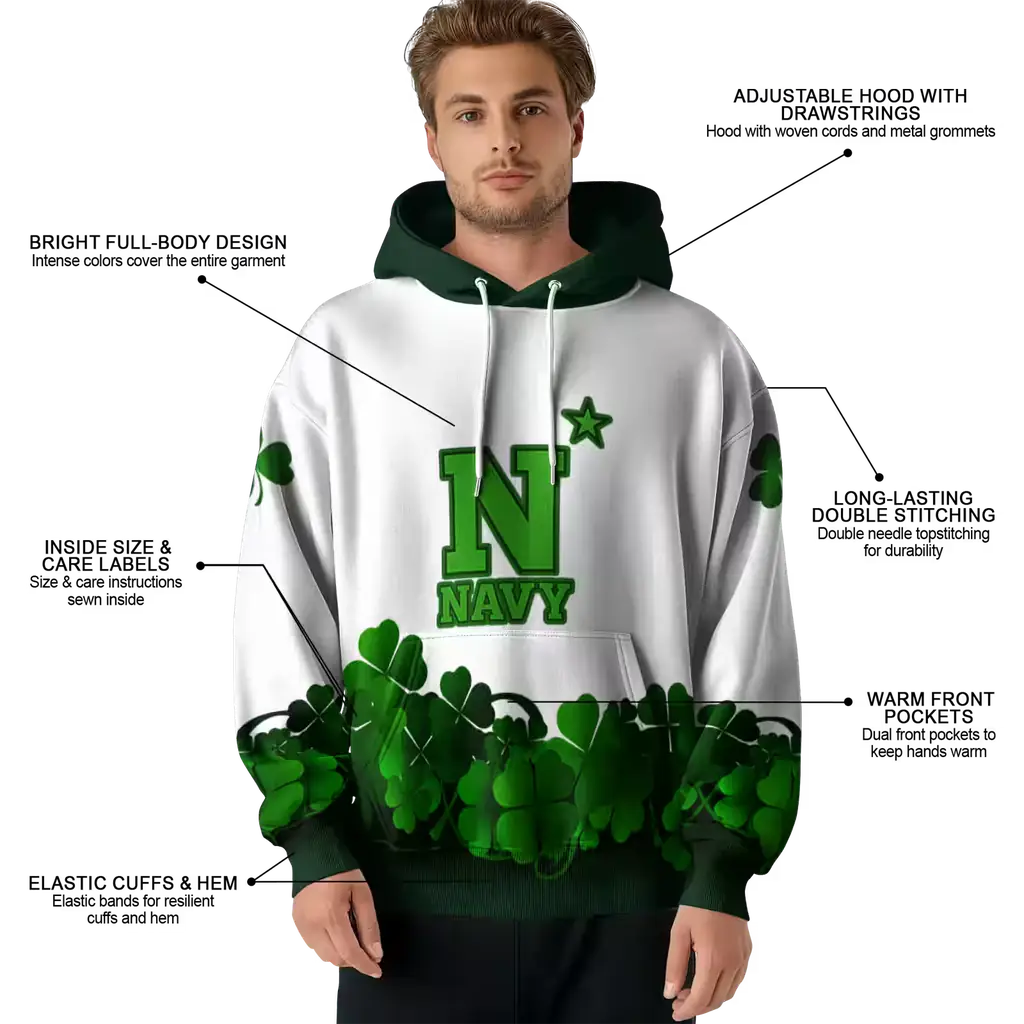 navy midshipmen lucky motif white green hoodie latest model navy midshipmen lucky motif white green hoodie latest model