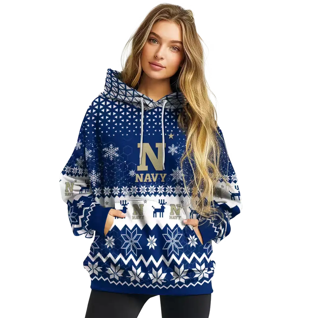 navy midshipmen reindeer motif blue hoodie high quality navy midshipmen reindeer motif blue hoodie high quality