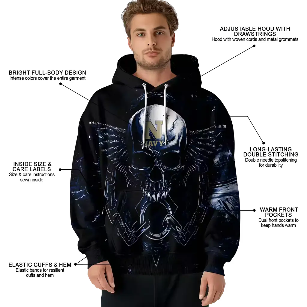 navy midshipmen skull artwork blue black hoodie latest model navy midshipmen skull artwork blue black hoodie latest model