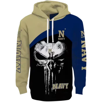 navy midshipmen skull punisher gold black hoodie best selling