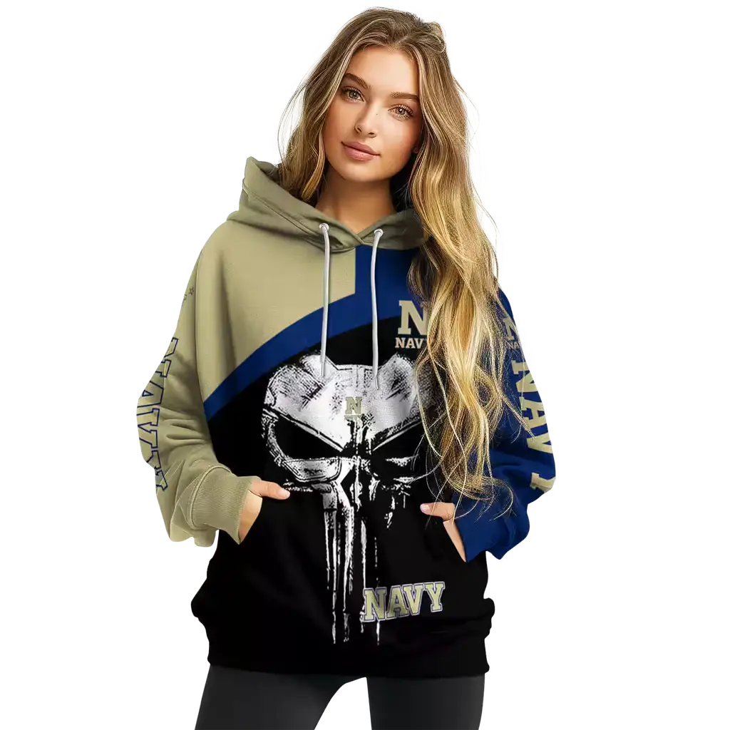 navy midshipmen skull punisher gold black hoodie high quality navy midshipmen skull punisher gold black hoodie high quality