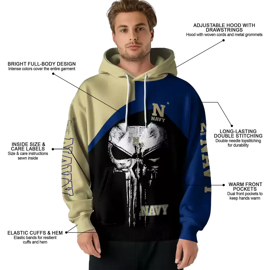 navy midshipmen skull punisher gold black hoodie latest model navy midshipmen skull punisher gold black hoodie latest model