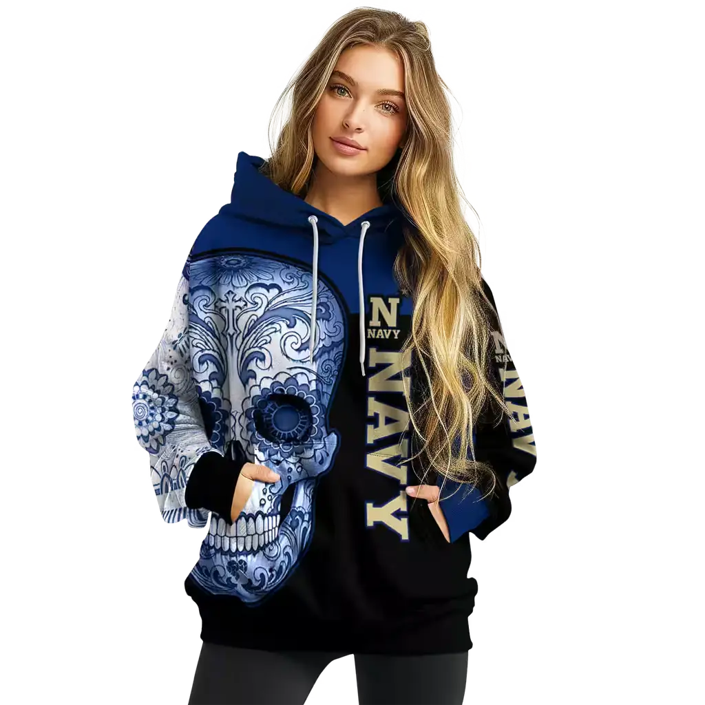 navy midshipmen sugar skull blue black hoodie high quality navy midshipmen sugar skull blue black hoodie high quality