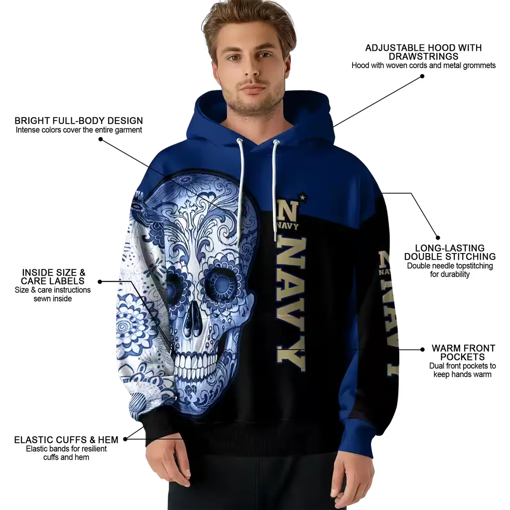 navy midshipmen sugar skull blue black hoodie latest model navy midshipmen sugar skull blue black hoodie latest model