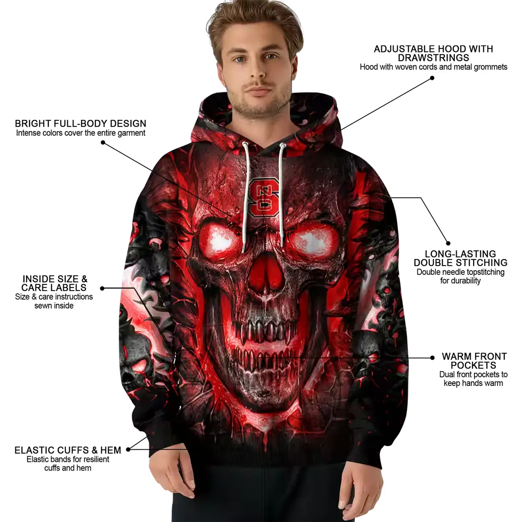 nc state wolfpack demonic skull red black hoodie latest model nc state wolfpack demonic skull red black hoodie latest model