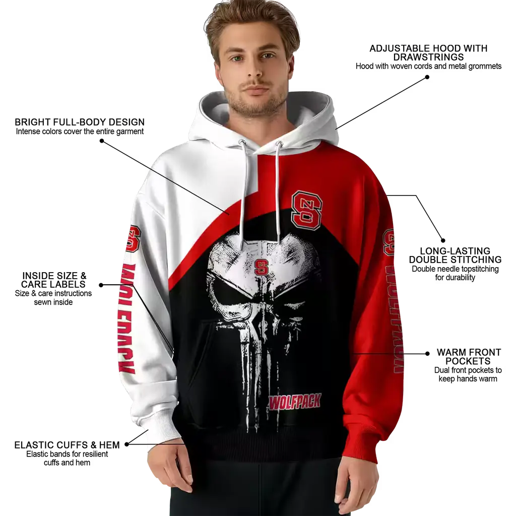nc state wolfpack skull punisher white black hoodie latest model nc state wolfpack skull punisher white black hoodie latest model