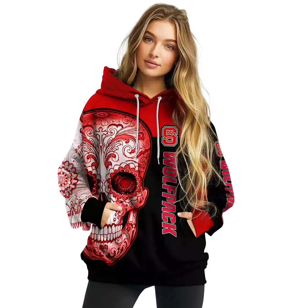 nc state wolfpack sugar skull red black hoodie high quality nc state wolfpack sugar skull red black hoodie high quality